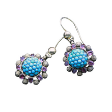 Antique Victorian Earrings 15ct Gold Turquoise Garnets English c1860 (6618)