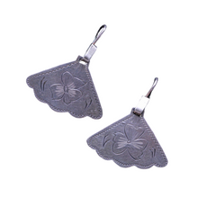 Antique Earrings Engraved 14k Gold Fans Japanese Dangle Ear Pendants (6624)