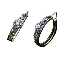 Antique Victorian Earrings 18k Gold Diamonds Pearls Creole Ear Hoops (6628)