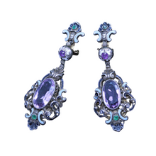 Antique Earrings Silver Enamel Real Gem Long Ear Pendants Austro Hungarian (6677)