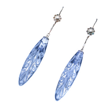 Antique Earrings Long Ear Pendants 14k Gold and Carved Glass Nouveau Deco (6678)
