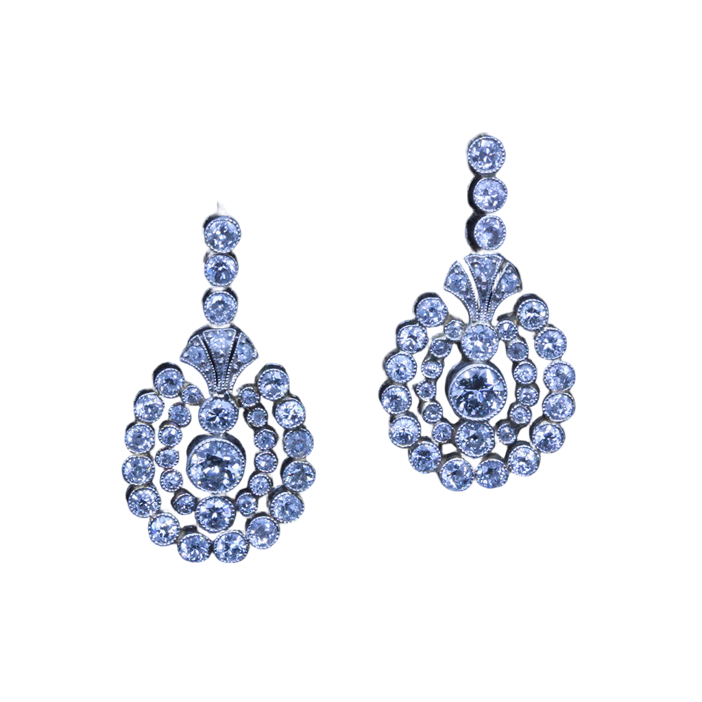 Antique Edwardian Earrings Platinum Diamonds Gold w Appraisal (6685)