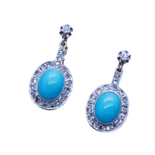 Antique Earrings Ear Pendants Turquoise Diamonds 14k White Gold c1930's (6699)