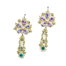 Antique Georgian Earrings 15ct Gold Emeralds Amethysts Pearls Cannetille (6709)