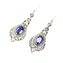 Antique Georgian Earrings 15ct Gold Cannetille Amethyst Long Ear Pendants (6712)