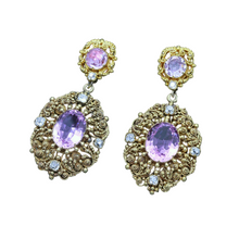 Antique Victorian Earrings Cannetille Pink Topaz Diamonds Gold w Appraisal (6726
