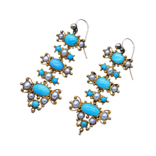 Antique Victorian Earrings 18k Gold Turquoise Pearls Cascading Dangles (6775)