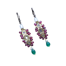 Antique Earrings 18-22k Gold Diamonds Emeralds Rubies Pearls Indian 19C (6817)