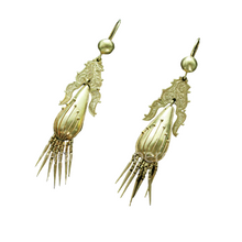 Antique Victorian Earrings 15ct Gold Engraving Tassels Filigree Granulation(6889)