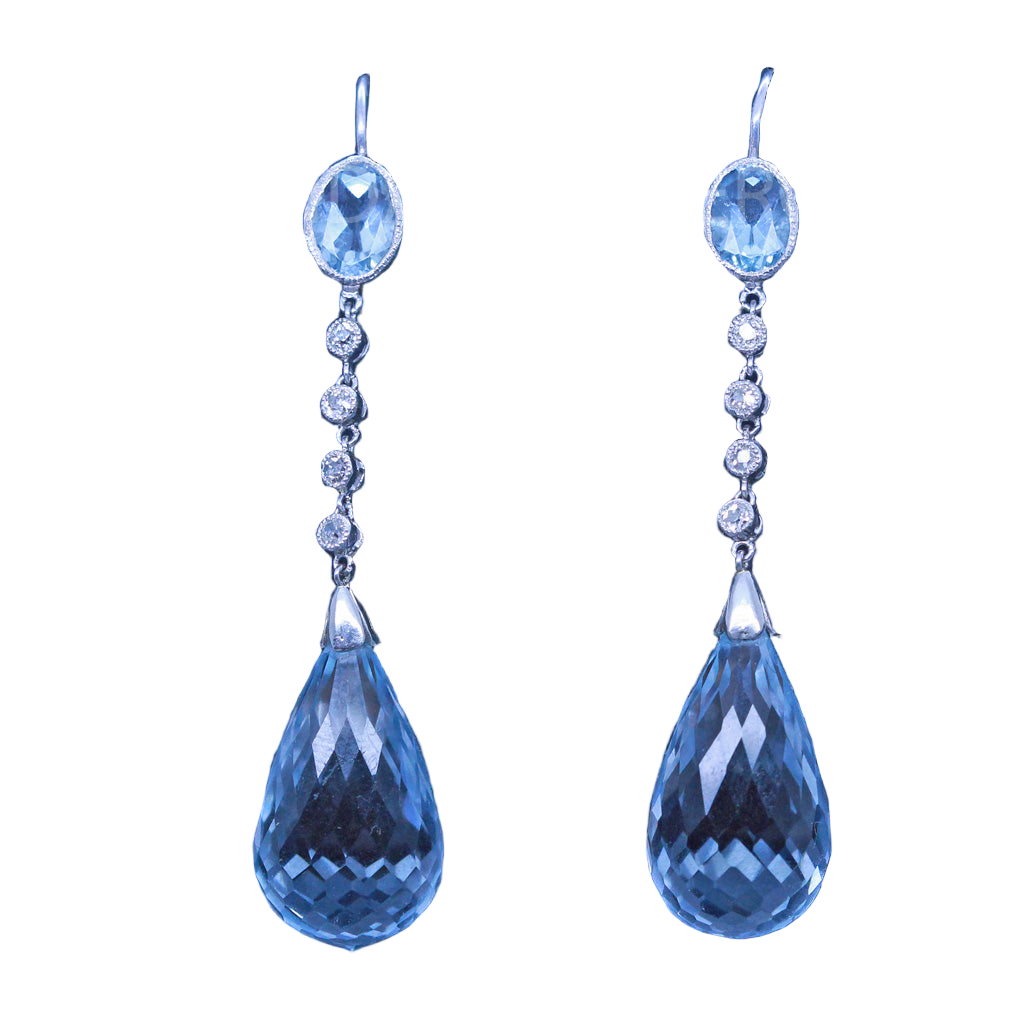 Antique Pendant Earrings Platinum Diamonds Aquamarine Briolette w Appraisal(6975)