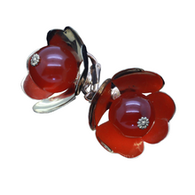 CARTIER Vintage Earrings Ear Clips Gold Carnelian Heart Flowers Modernist (7118)
