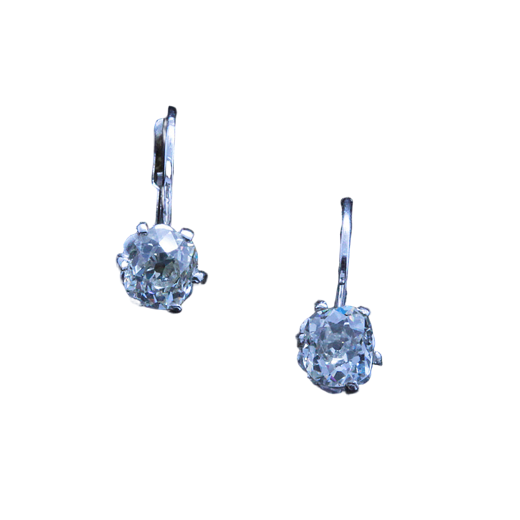 Antique Vintage Earrings 18k White Gold Old Mine Cut Diamonds