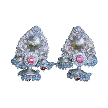 Antique Vintage earrings gold glass South India parrots lion masks jumkha (7244)