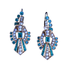 Antique vintage earrings gold emeralds pearls Long dangle ear pendants (7245)