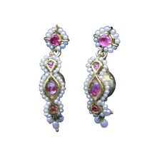Antique / vintage earrings Gold Rubies Pearls Indian Dangle Drop Earrings (7250)