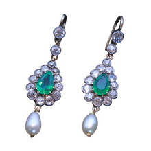 Antique vintage earrings emeralds diamonds pearls gold Ear Pendants (7255)