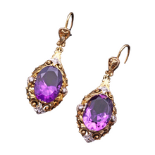 Antique Victorian earrings ear pendants gold amethysts diamonds English (7280)