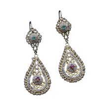 Antique Earrings Ear Pendants gold pearls emeralds rubies Sicily bridal (7283)