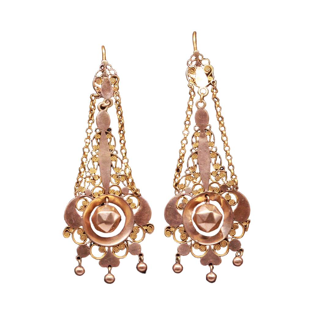 Georgian First Empire Napoleonic earrings 18k gold ear pendants 1790-1810 (7284)