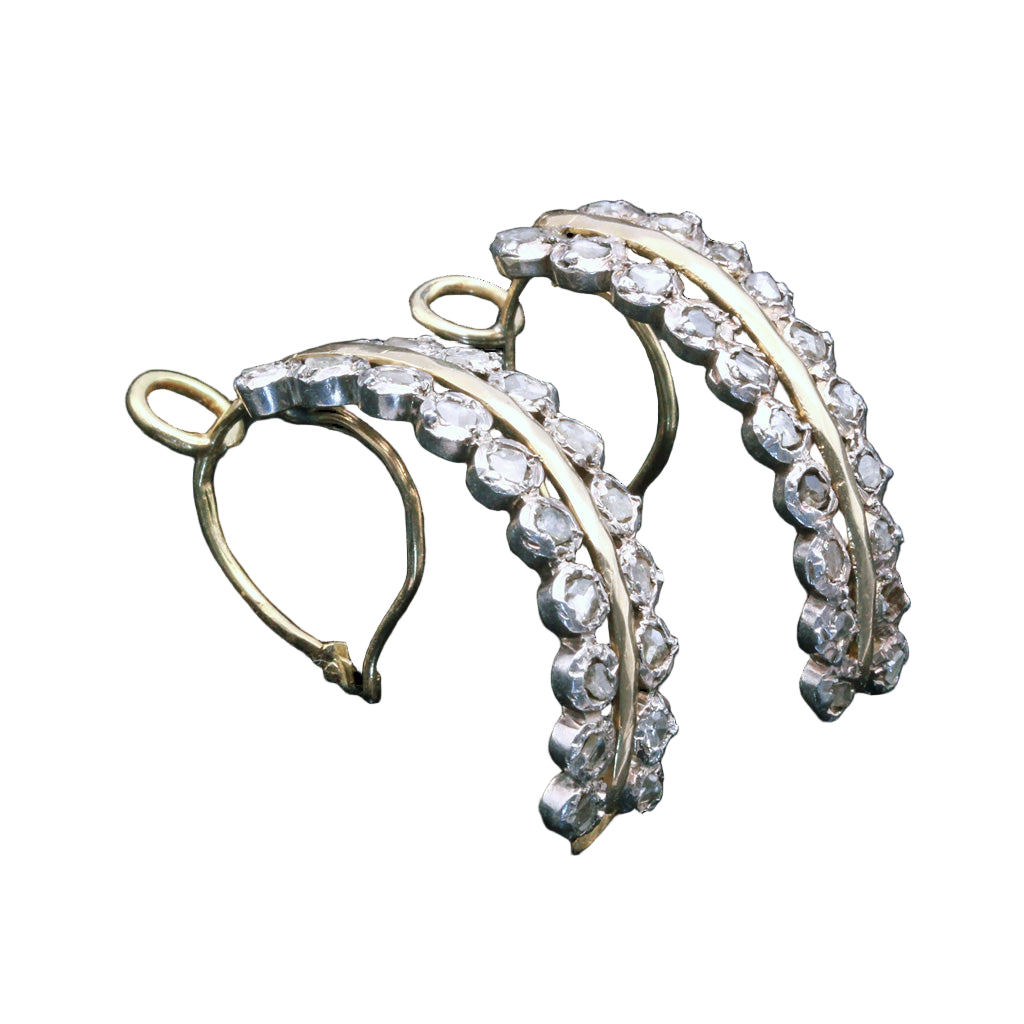 Antique Georgian earrings poissarde gold diamonds silver 18th century (7285)