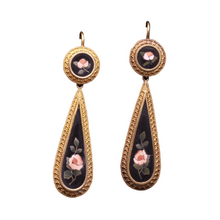 Antique Victorian Neo-Classic Earrings Gold Pietra Dura Florentine Mosaics (7294)