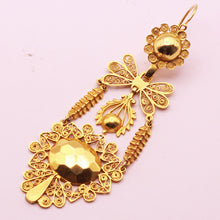 Antique Georgian Empire earrings Gold filigree Day Night Sicilian v long (7299)