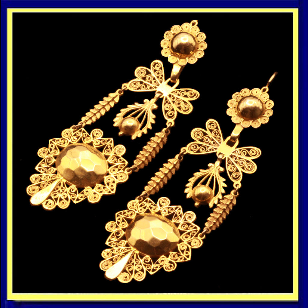 antique Georgian Empire earrings gold filigree day night Sicilian