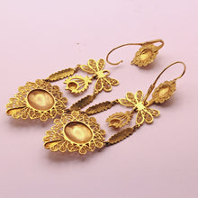 Antique Georgian Empire earrings Gold filigree Day Night Sicilian v long (7299)