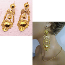 Antique Georgian Empire earrings Gold filigree Day Night Sicilian v long (7299)