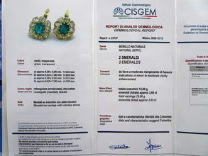 Antique Earrings natural Columbian emeralds Old Mine Cut diamonds 18k gold (7305)