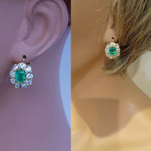 Antique Earrings natural Columbian emeralds Old Mine Cut diamonds 18k gold (7305)