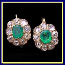 antique earrings natural Columbian emeralds Old Mine Cut diamonds gold