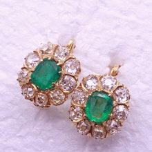 Antique Earrings natural Columbian emeralds Old Mine Cut diamonds 18k gold (7305)