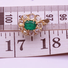 Antique Earrings natural Columbian emeralds Old Mine Cut diamonds 18k gold (7305)