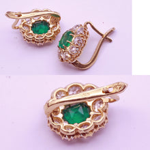Antique Earrings natural Columbian emeralds Old Mine Cut diamonds 18k gold (7305)