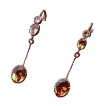 Antique Victorian Earrings 18k gold citrines French long ear pendants (7315)