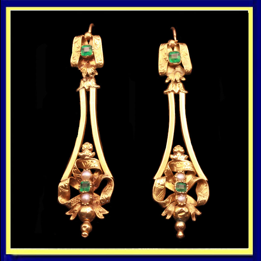 Antique Victorian earrings gold emeralds pearls day night ear pendants