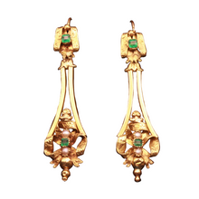 Antique Victorian Earrings 18k gold emerald-paste pearls Day Night ear pendants (7321)