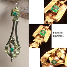 Antique Victorian Earrings 18k gold emerald-paste pearls Day Night ear pendants (7321)