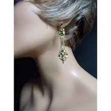 Antique Victorian Earrings 18k gold emerald-paste pearls Day Night ear pendants (7321)