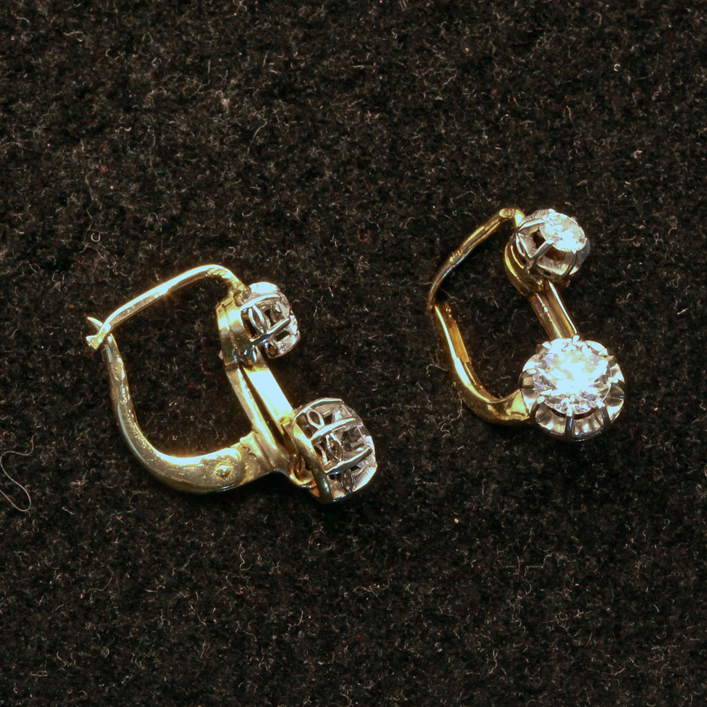 Antique Victorian Earrings 18k gold platinum diamonds sleepers French (7320)