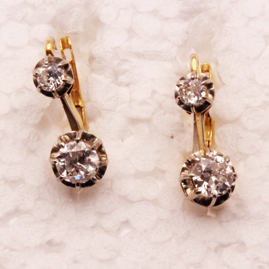 Antique Victorian Earrings 18k gold platinum diamonds sleepers French (7320)