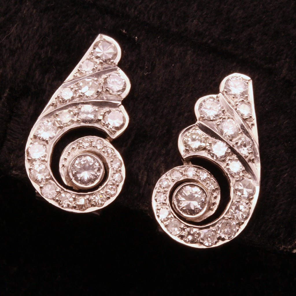 Antique Art Deco Earrings Ear Clips platinum diamonds French superb design(7322)