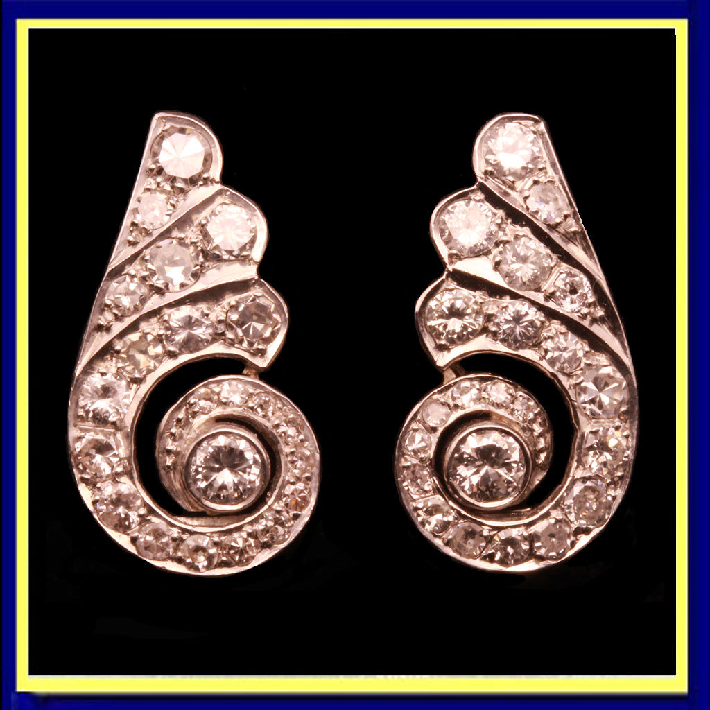 Antique Art Deco earrings ear clips platinum diamonds French