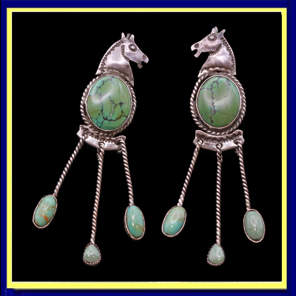 Vintage earrings Navajo silver turquoise horses Brenda Ginsberg