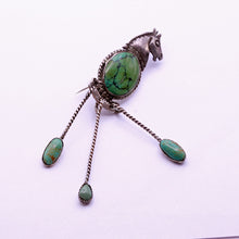 Vintage Earrings Navajo silver natural turquoise horses very long (7334)