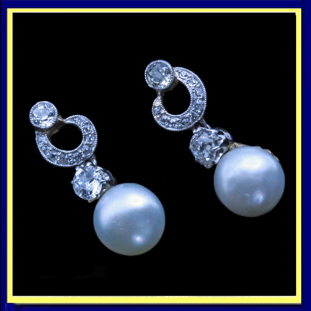 Antique dangle earrings natural pearls diamonds platinum gold GIA certificate