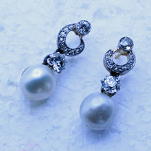 Antique dangle earrings natural pearls diamonds platinum gold GIA cert (7368)