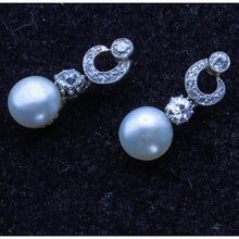 Antique dangle earrings natural pearls diamonds platinum gold GIA cert (7368)