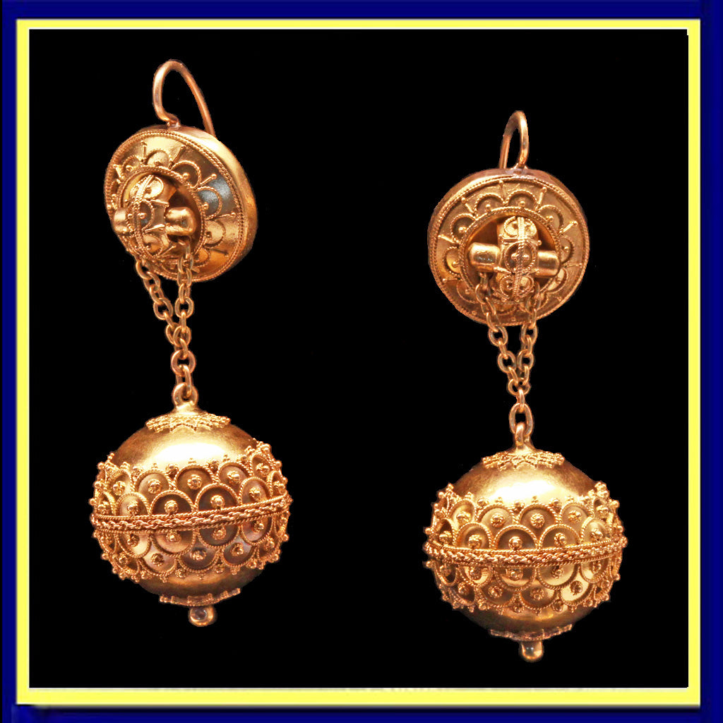 Antique Victorian Etruscan Revival earrings ear pendants gold 